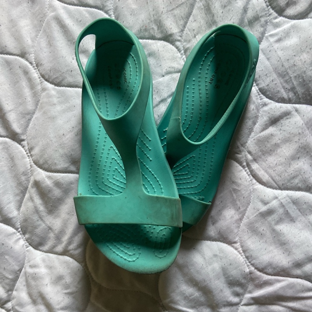 teal croc sandals